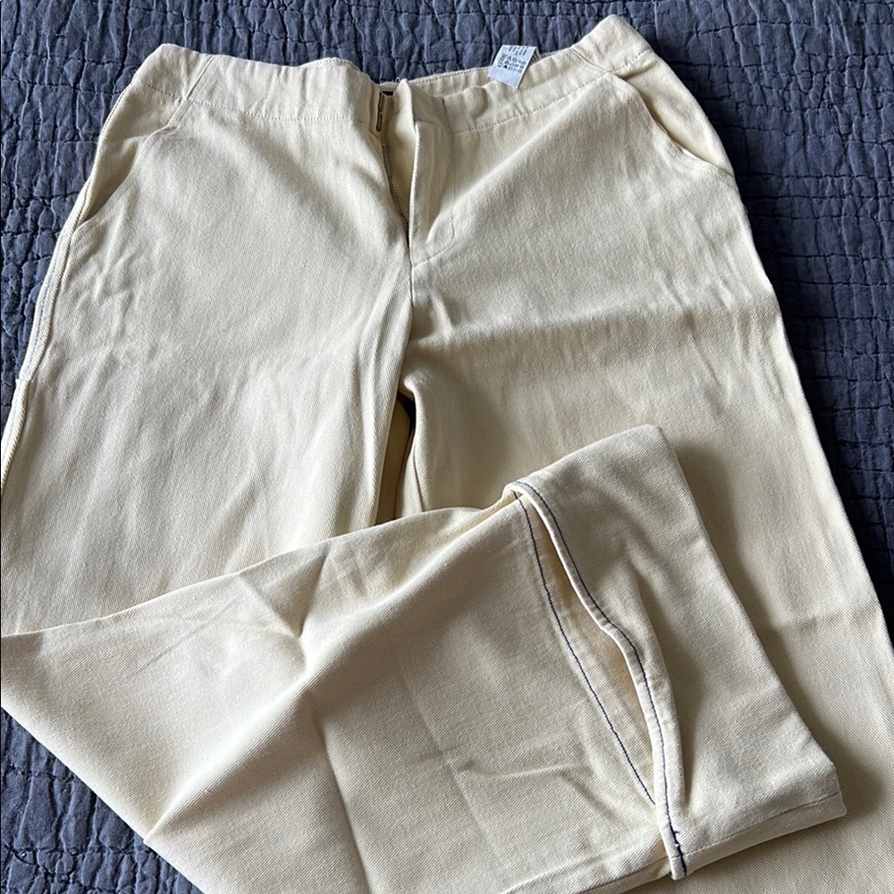 Zara Light yellow wide leg trousers